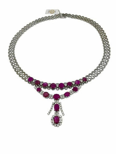 Collier Collier en or blanc 18 carats avec diamants et rubis, certificat IGI 58 Facettes