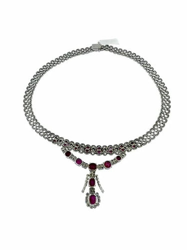 Collier Collier en or blanc 18 carats avec diamants et rubis, certificat IGI 58 Facettes