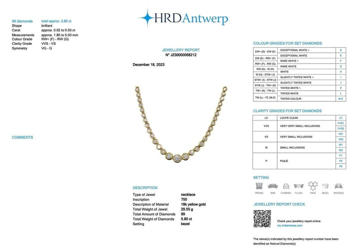 Collier Collier en or jaune 18 carats et 99 diamants 58 Facettes