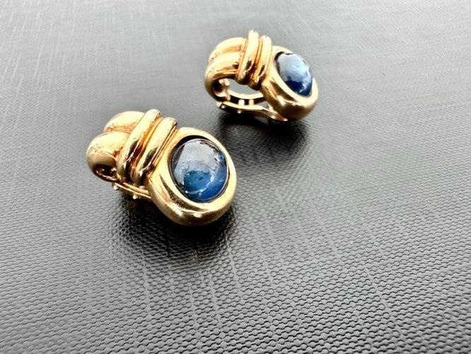 Boucles d'oreilles Parure Art déco - Boucles d'oreilles et pendentif en or jaune 18 carats et saphirs 58 Facettes