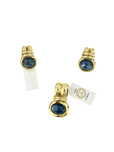 Boucles d'oreilles Parure Art déco - Boucles d'oreilles et pendentif en or jaune 18 carats et saphirs 58 Facettes