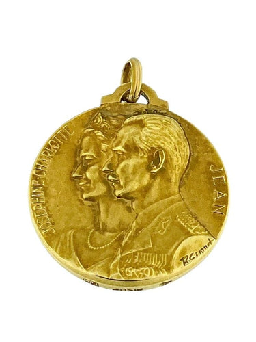 Pendentif René Cliquet - Pendentif médaille en or jaune 18k Luxembourg 58 Facettes