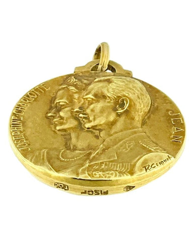 Pendentif René Cliquet - Pendentif médaille en or jaune 18k Luxembourg 58 Facettes