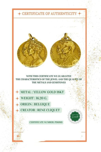 Pendentif René Cliquet - Pendentif médaille en or jaune 18k Luxembourg 58 Facettes