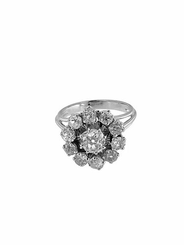 Bague 54 Bague cocktail Art déco en or blanc 18 carats avec diamants 58 Facettes