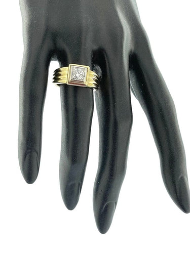 Bague 56 Bague chevalière certifiée HRD en or jaune et blanc 18 carats avec diamant 58 Facettes