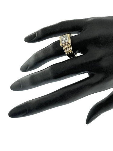 Bague 56 Bague chevalière certifiée HRD en or jaune et blanc 18 carats avec diamant 58 Facettes