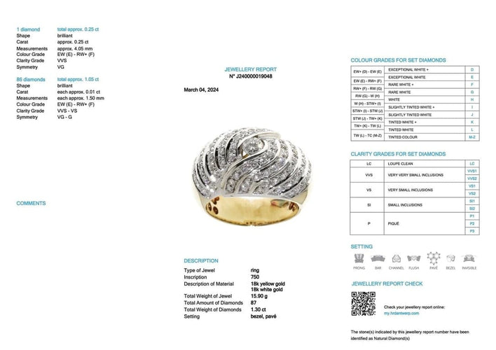 Bague 57 Bague dôme en or jaune et blanc 18 carats et diamants 58 Facettes