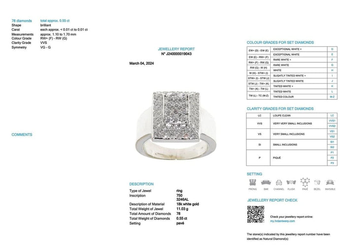 Bague 56 Bague moderne en or blanc 18 carats avec 78 diamants 58 Facettes