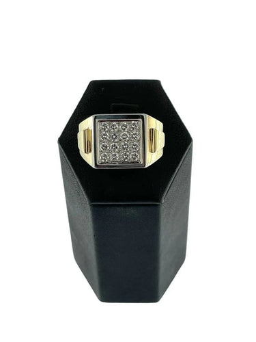Bague 67 Bague chevalière vintage en or jaune et blanc 18 carats, diamant 58 Facettes