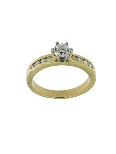 Bague 56 Bague de fiançailles - Bague en or jaune et blanc 18 carats avec diamants 58 Facettes