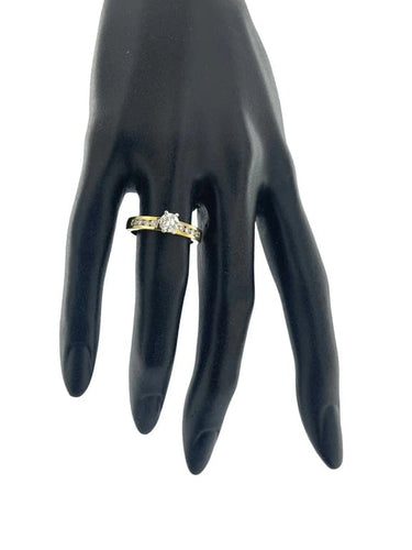 Bague 56 Bague de fiançailles - Bague en or jaune et blanc 18 carats avec diamants 58 Facettes