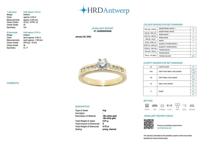 Bague 56 Bague de fiançailles - Bague en or jaune et blanc 18 carats avec diamants 58 Facettes