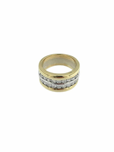 Bague 55.5 Bague moderne en or jaune et blanc 18 carats à diamants 58 Facettes