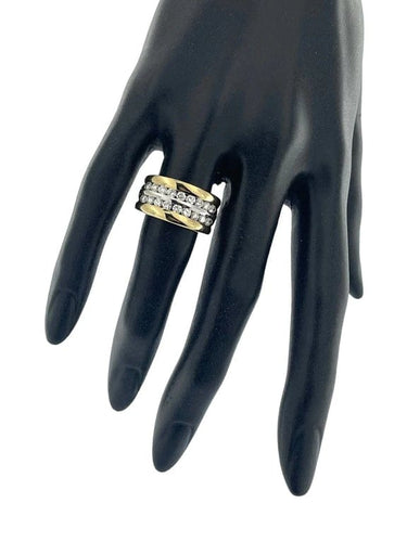 Bague 55.5 Bague moderne en or jaune et blanc 18 carats à diamants 58 Facettes