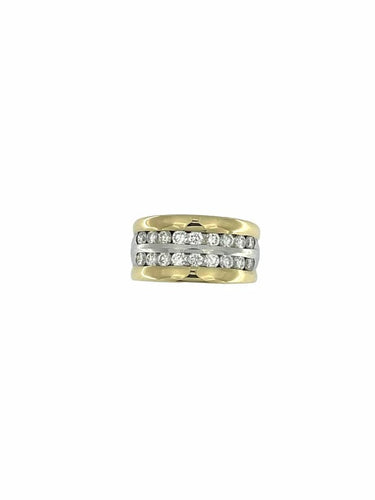 Bague 55.5 Bague moderne en or jaune et blanc 18 carats à diamants 58 Facettes