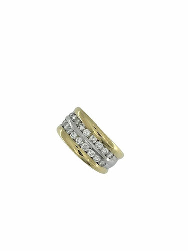 Bague 55.5 Bague moderne en or jaune et blanc 18 carats à diamants 58 Facettes