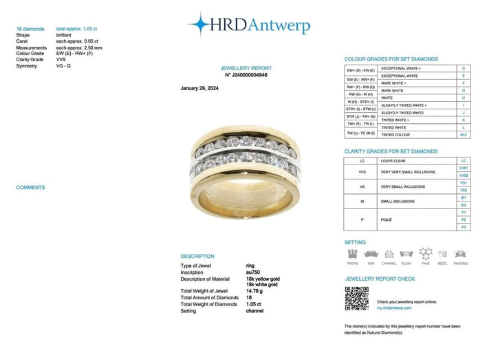 Bague 55.5 Bague moderne en or jaune et blanc 18 carats à diamants 58 Facettes