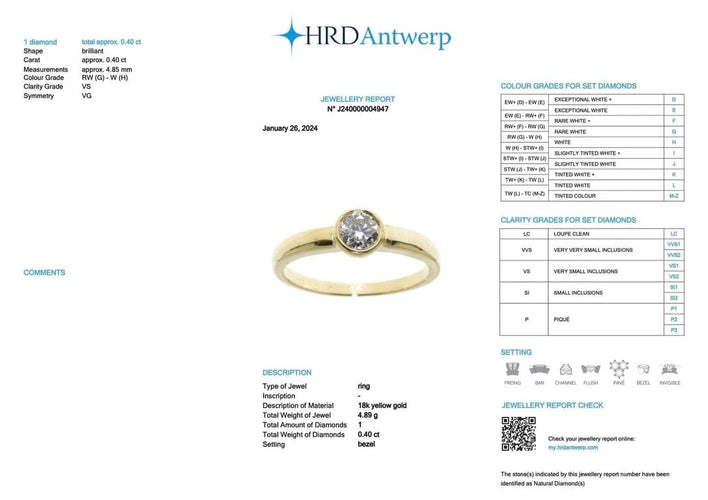 Bague 57.5 Bague de fiançailles - Diamant taille brillant en or jaune 18 carats 58 Facettes