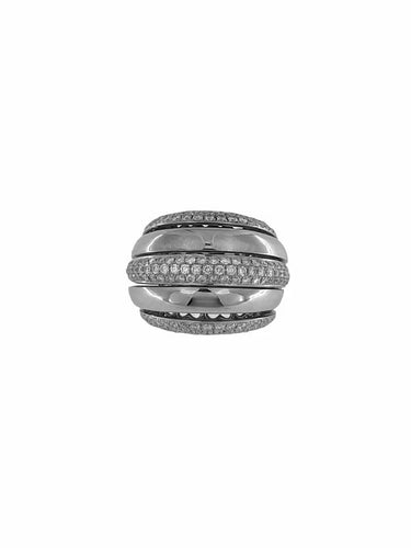 Bague 55 Bague dôme - Bague en or blanc 18 carats et diamants pavés 58 Facettes