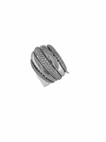 Bague 55 Bague dôme - Bague en or blanc 18 carats et diamants pavés 58 Facettes