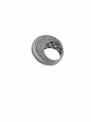 Bague 55 Bague dôme - Bague en or blanc 18 carats et diamants pavés 58 Facettes