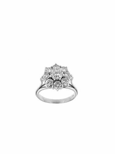 Bague 53 Bague rétro en platine avec diamants, certificat HRD 58 Facettes