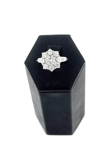 Bague 53 Bague rétro en platine avec diamants, certificat HRD 58 Facettes