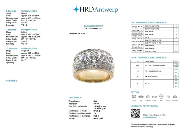 Bague 63.5 Bague en or jaune et blanc 18 carats avec diamants 3,25 ct 58 Facettes