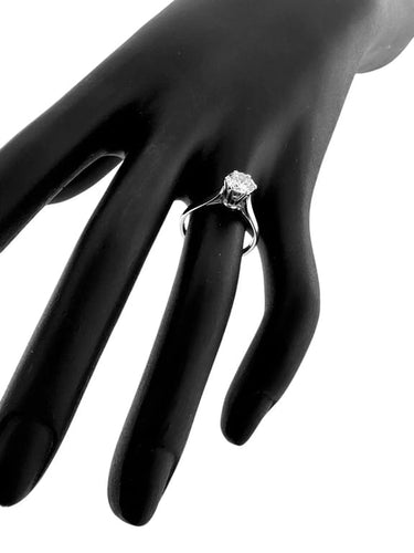 Bague 51 Bague solitaire en or blanc 18 carats avec diamant 1,00 ct HRD 58 Facettes