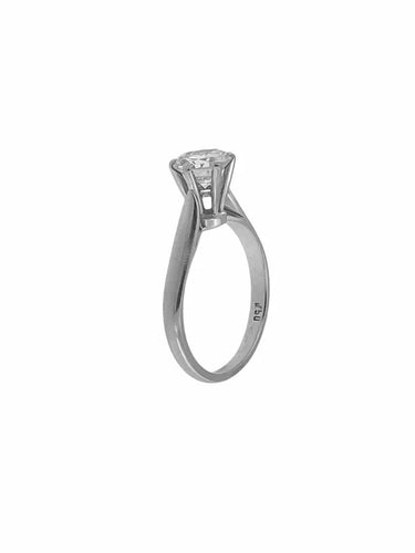 Bague 51 Bague solitaire en or blanc 18 carats avec diamant 1,00 ct HRD 58 Facettes