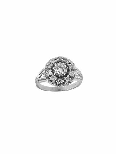 Bague 54 Bague cocktail rétro en or blanc 18 carats et diamants 58 Facettes