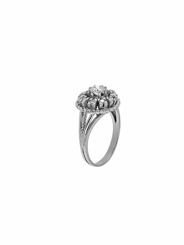 Bague 54 Bague cocktail rétro en or blanc 18 carats et diamants 58 Facettes