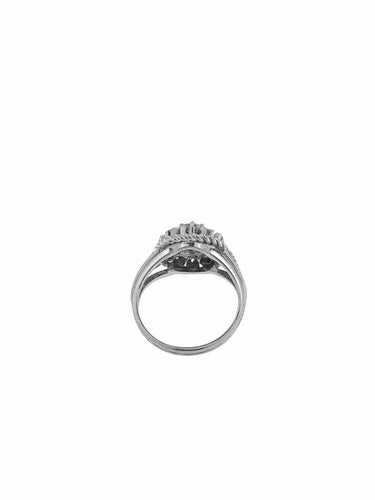 Bague 54 Bague cocktail rétro en or blanc 18 carats et diamants 58 Facettes