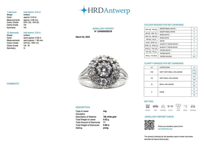 Bague 54 Bague cocktail rétro en or blanc 18 carats et diamants 58 Facettes