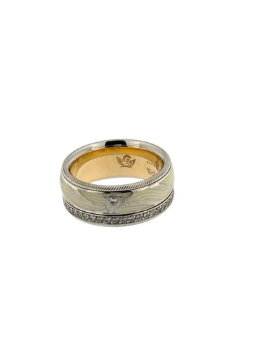 Bague 54 Wellendorff - Bague cinétique en or blanc et or rose, émail et diamants 58 Facettes