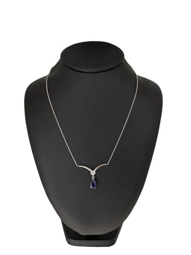 Collier Collier en or blanc 18 carats avec saphir et diamant 58 Facettes