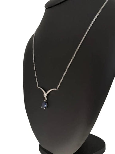 Collier Collier en or blanc 18 carats avec saphir et diamant 58 Facettes