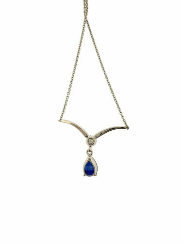 Collier Collier en or blanc 18 carats avec saphir et diamant 58 Facettes