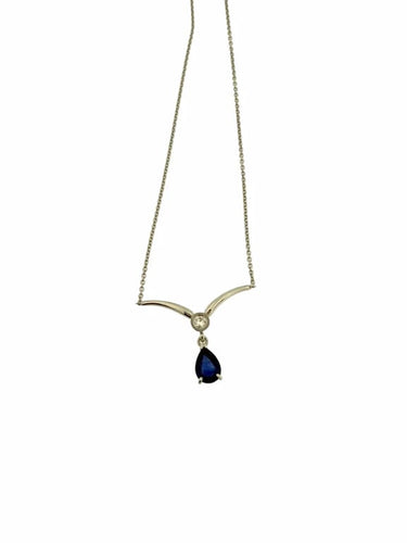Collier Collier en or blanc 18 carats avec saphir et diamant 58 Facettes