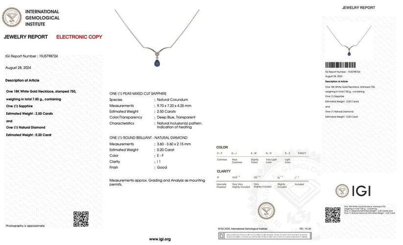Collier Collier en or blanc 18 carats avec saphir et diamant 58 Facettes