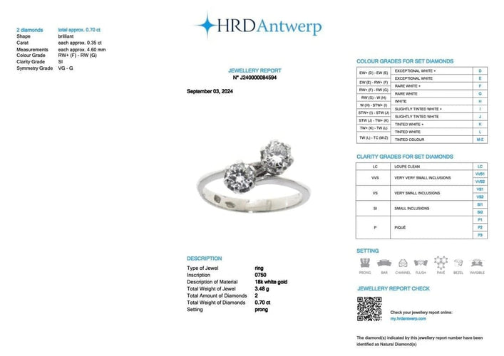 Bague 54.5 Bague rétro en or blanc 18 carats et diamants naturels 58 Facettes