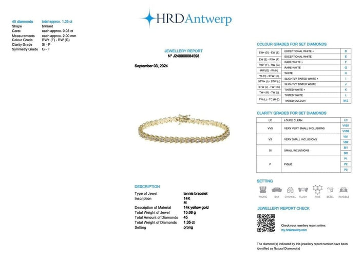 Bracelet Bracelet tennis en or jaune 14 carats avec diamants 58 Facettes
