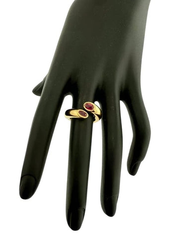 Bague 51 Cartier Ellipse - Bague à deux têtes en or jaune 18 carats et rubis 58 Facettes