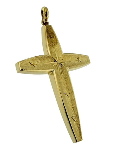 Pendentif Pendentif croix vintage italienne en or jaune 18 carats, motif étoiles 58 Facettes