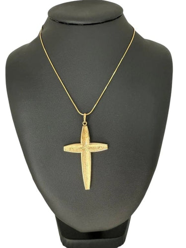 Pendentif Pendentif croix vintage italienne en or jaune 18 carats, motif étoiles 58 Facettes