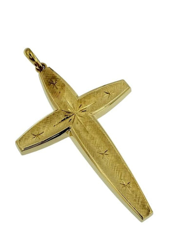 Pendentif Pendentif croix vintage italienne en or jaune 18 carats, motif étoiles 58 Facettes