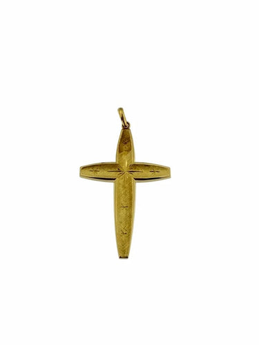 Pendentif Pendentif croix vintage italienne en or jaune 18 carats, motif étoiles 58 Facettes