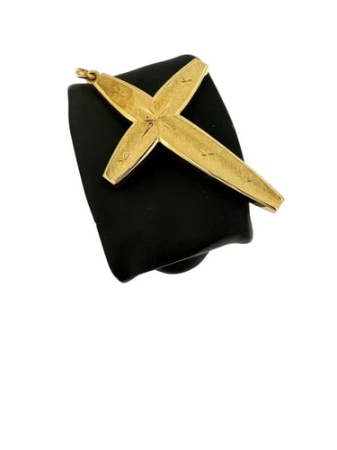 Pendentif Pendentif croix vintage italienne en or jaune 18 carats, motif étoiles 58 Facettes