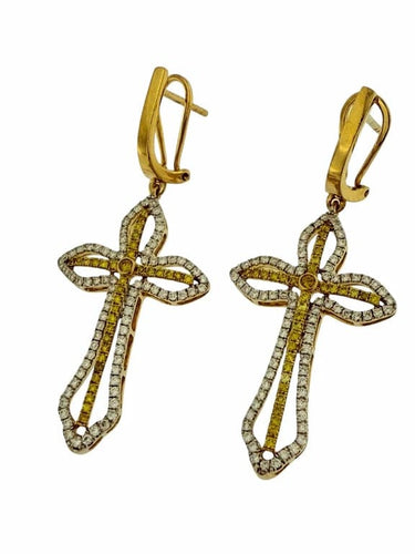 Boucles d'oreilles Boucles d'oreilles croix en or jaune 18 carats et diamants 58 Facettes